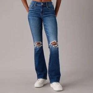 American Eagle Real Good Next Level Ripped High-Rise Kick Bootcut Jean
